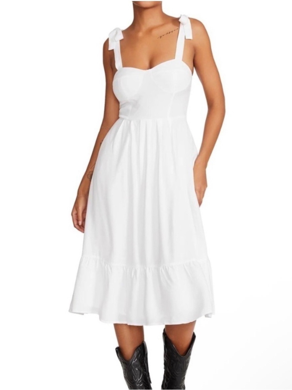 Steve Madden White Tie-Shoulder Midi Dress